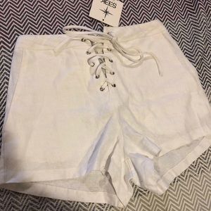White linen shorts